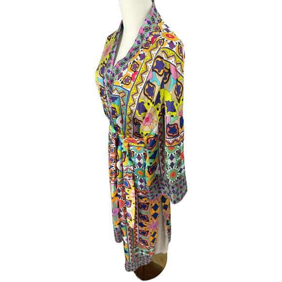 Zara Silky Kimono Robe Long Colorful Bohemian Wrap Maximalist All Over Print XS - Picture 3 of 15